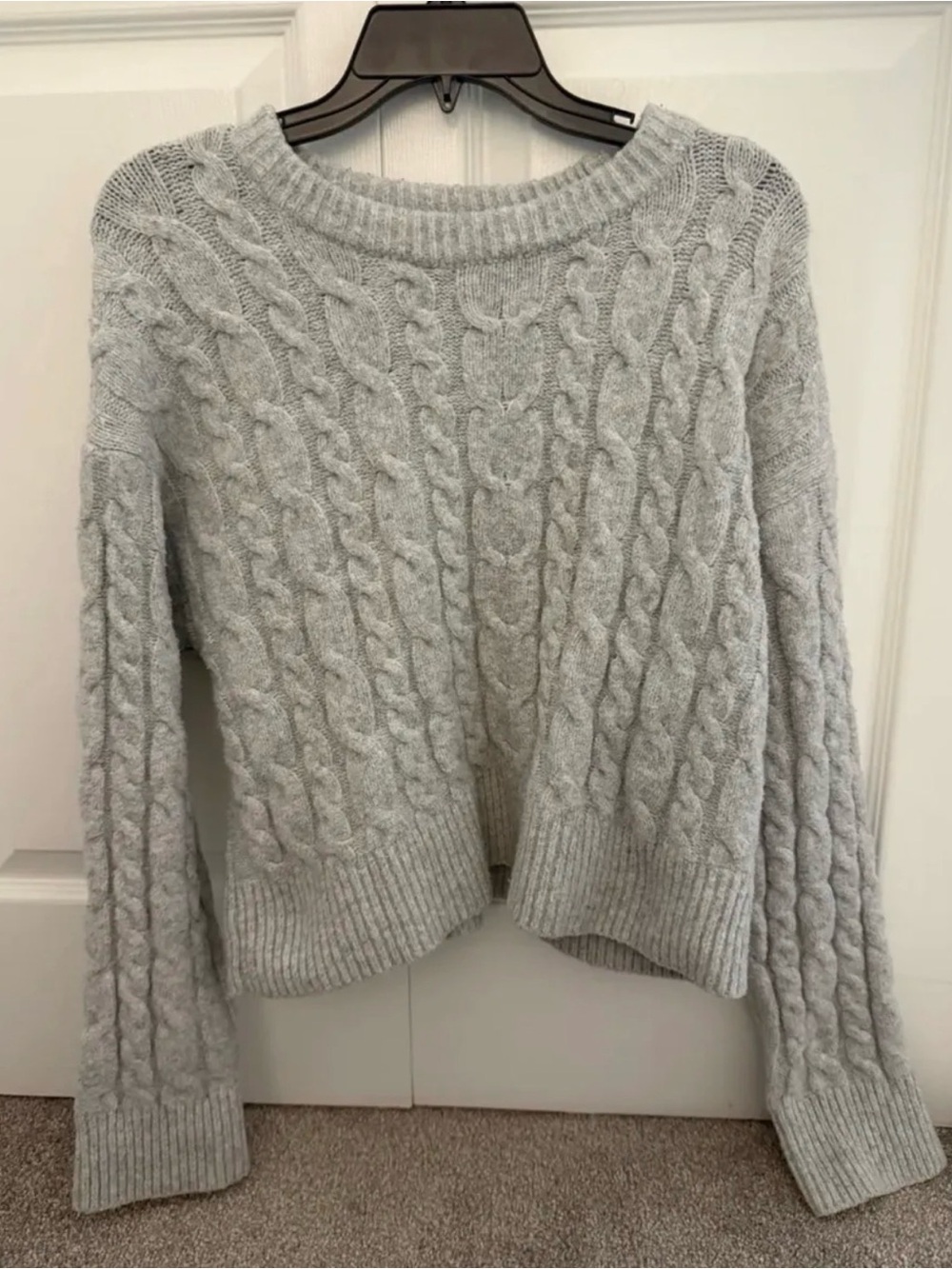 a new day Light Gray Cable Knit Crewneck Sweater